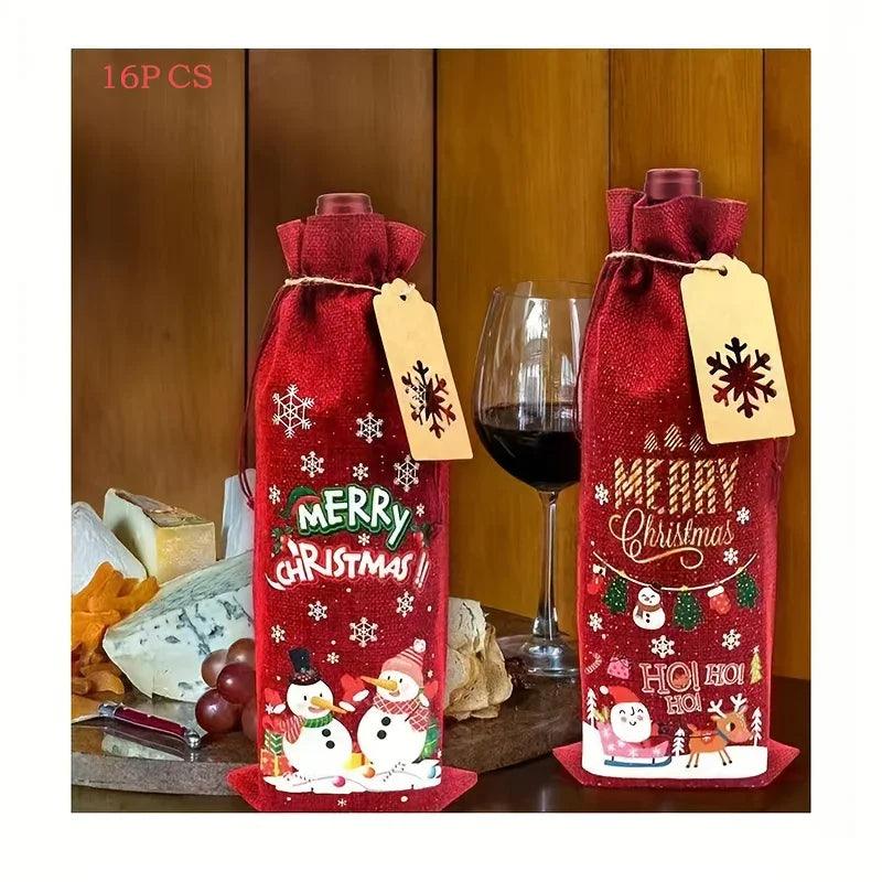 Jute Christmas Wine Bags with Gift Cards & Rope