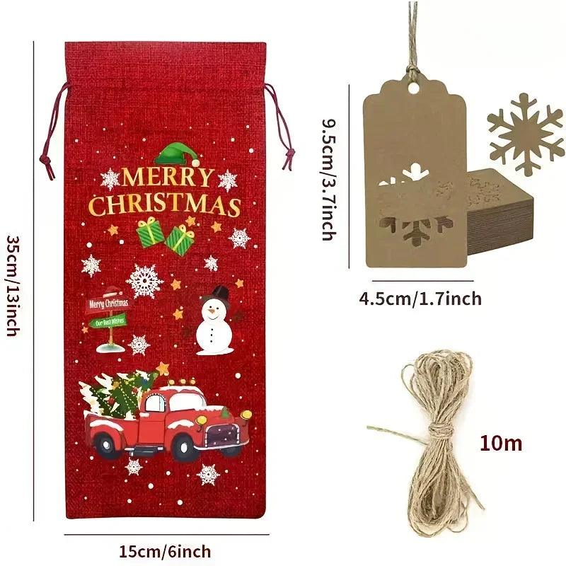 Jute Christmas Wine Bags with Gift Cards & Rope