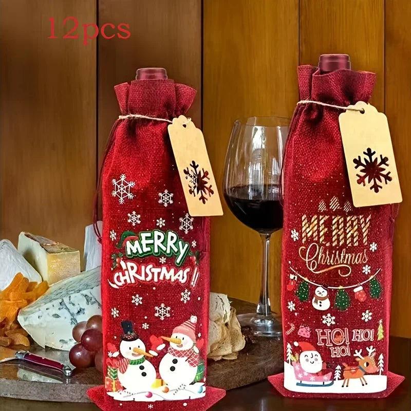 Jute Christmas Wine Bags with Gift Cards & Rope