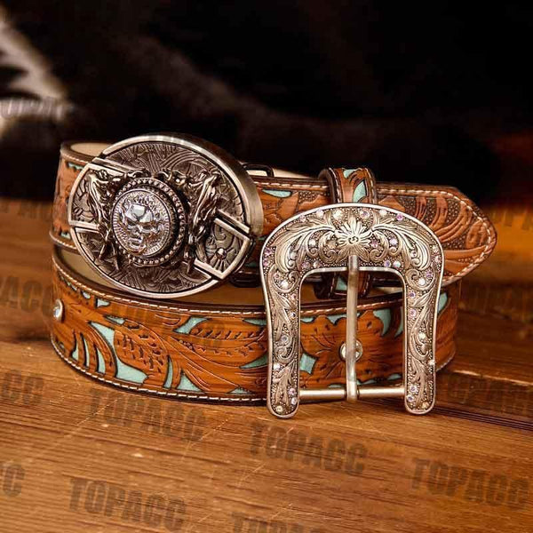 TOPACC Western Turquoise Belts - Buckle with Block - Gifts for You 'n Me