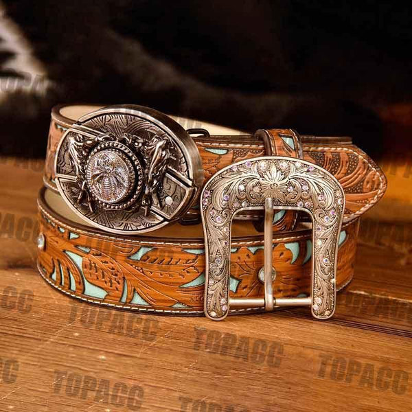 TOPACC Western Turquoise Belts - Buckle with Block - Gifts for You 'n Me