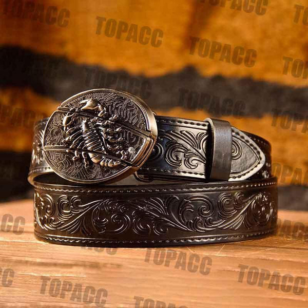 Waist41-46 Inch Black Leather Belt with Block Buckle - Gifts for You 'n Me