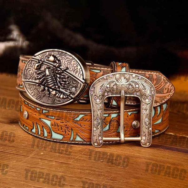 TOPACC Western Turquoise Belts - Buckle with Block - Gifts for You 'n Me