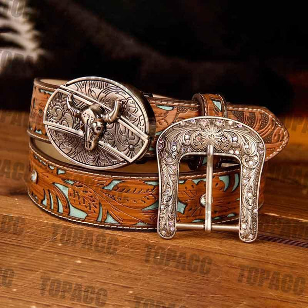 TOPACC Western Turquoise Belts - Buckle with Block - Gifts for You 'n Me