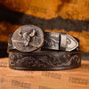 Waist41-46 Inch Black Leather Belt with Block Buckle