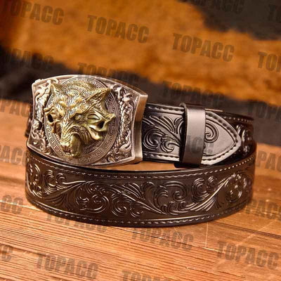 TOPACC Western Black Leather Patterned Tool Belt - Square with Holder Buckle