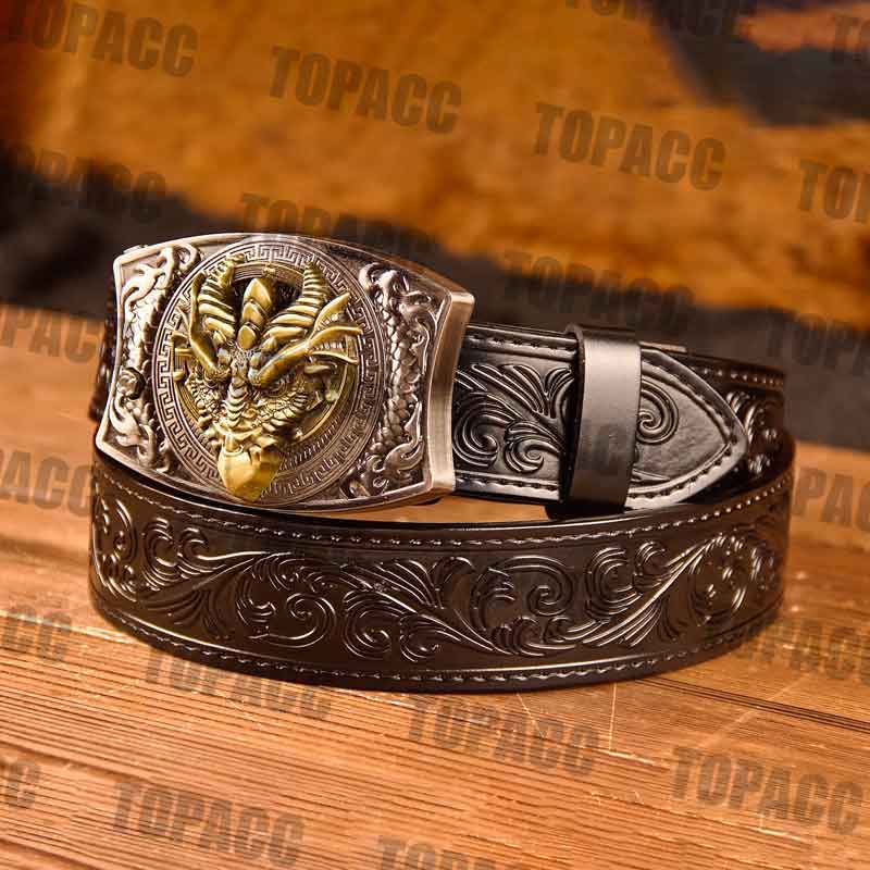 TOPACC Western Black Leather Patterned Tool Belt - Square with Holder Buckle