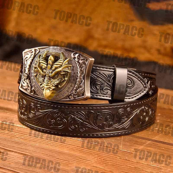 TOPACC Western Black Leather Patterned Tool Belt - Square with Holder Buckle - Gifts for You 'n Me