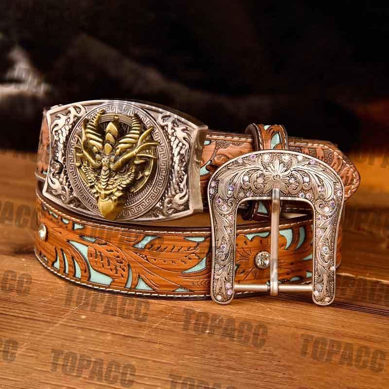 TOPACC Western Turquoise Belts - Square Buckle with Block - Gifts for You 'n Me