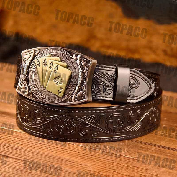 TOPACC Western Black Leather Patterned Tool Belt - Square with Holder Buckle - Gifts for You 'n Me