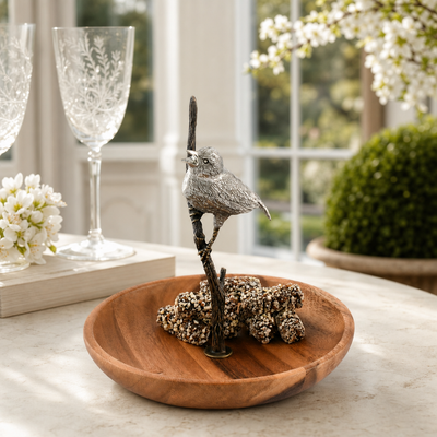 Bronze Song Bird Wood Tidbit Server Bowl