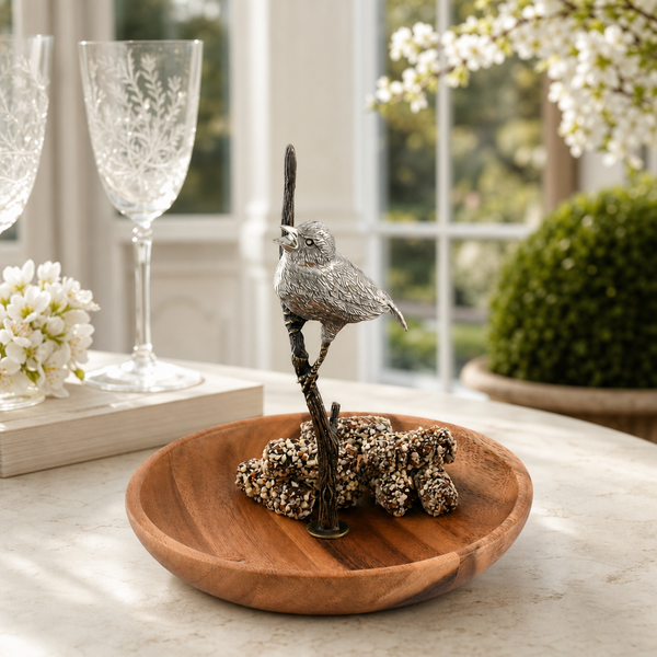 Bronze Song Bird Wood Tidbit Server Bowl