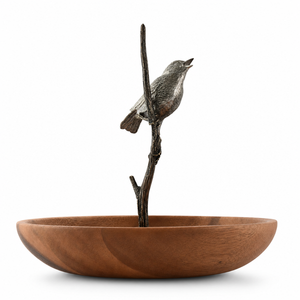 Bronze Song Bird Wood Tidbit Server Bowl