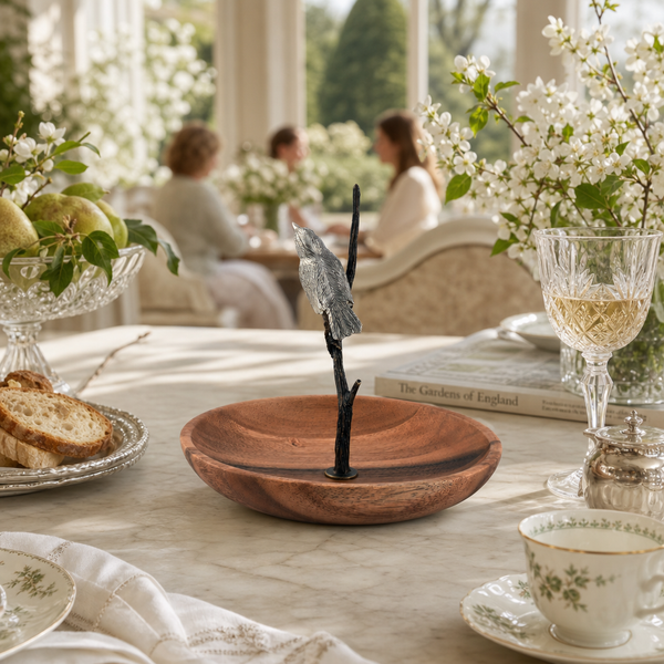 Bronze Song Bird Wood Tidbit Server Bowl