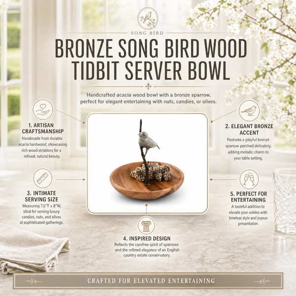 Bronze Song Bird Wood Tidbit Server Bowl