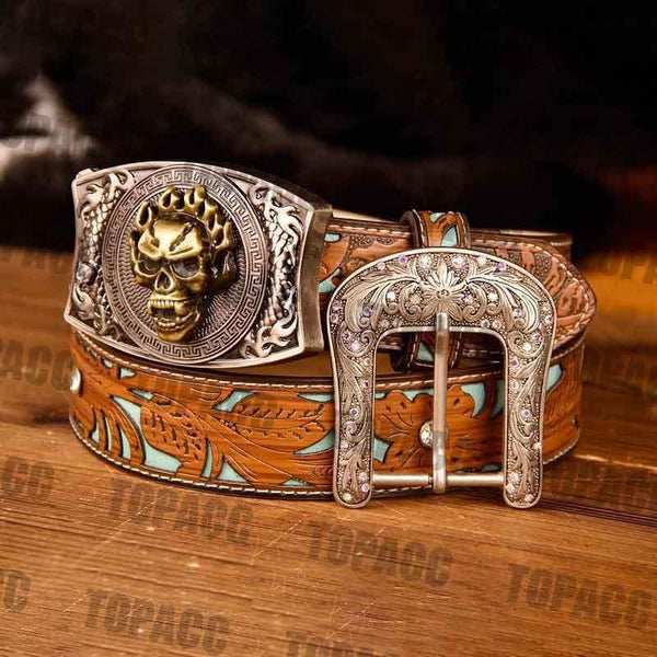 TOPACC Western Turquoise Belts - Square Buckle with Block - Gifts for You 'n Me