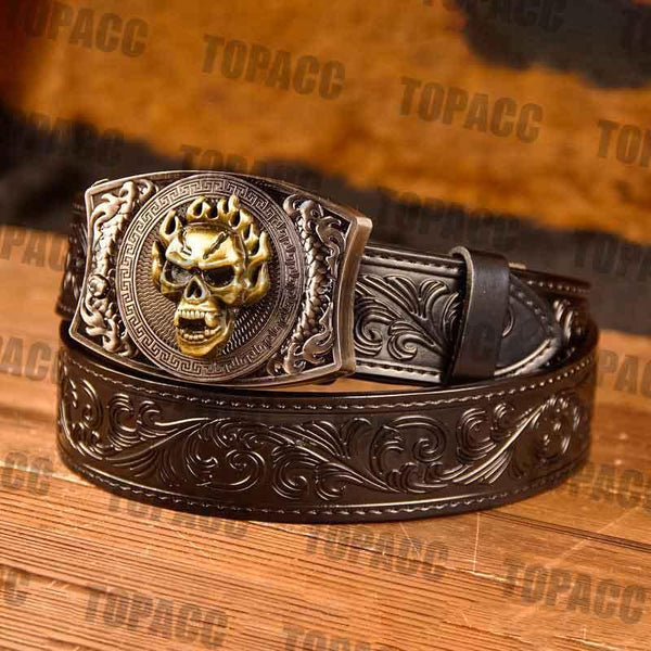 TOPACC Western Black Leather Patterned Tool Belt - Square with Holder Buckle - Gifts for You 'n Me
