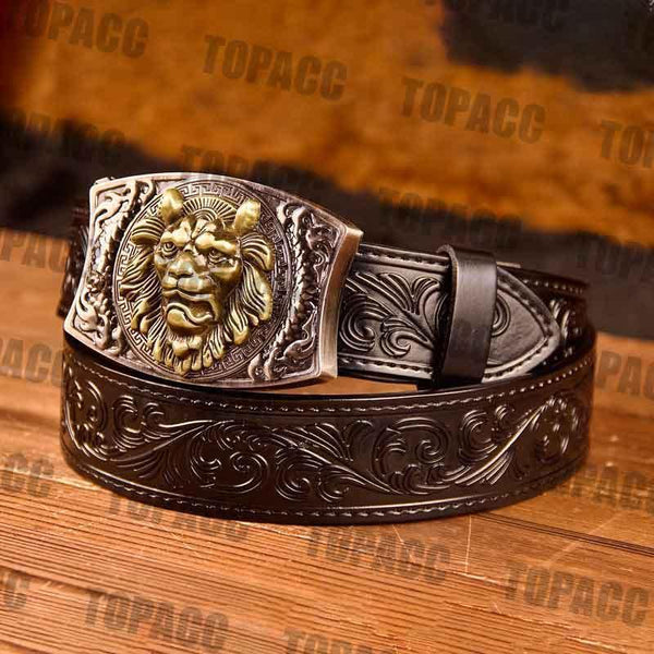TOPACC Western Black Leather Patterned Tool Belt - Square with Holder Buckle - Gifts for You 'n Me