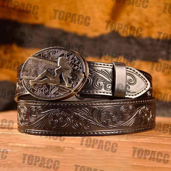 Waist41-46 Inch Black Leather Belt with Block Buckle - Gifts for You 'n Me