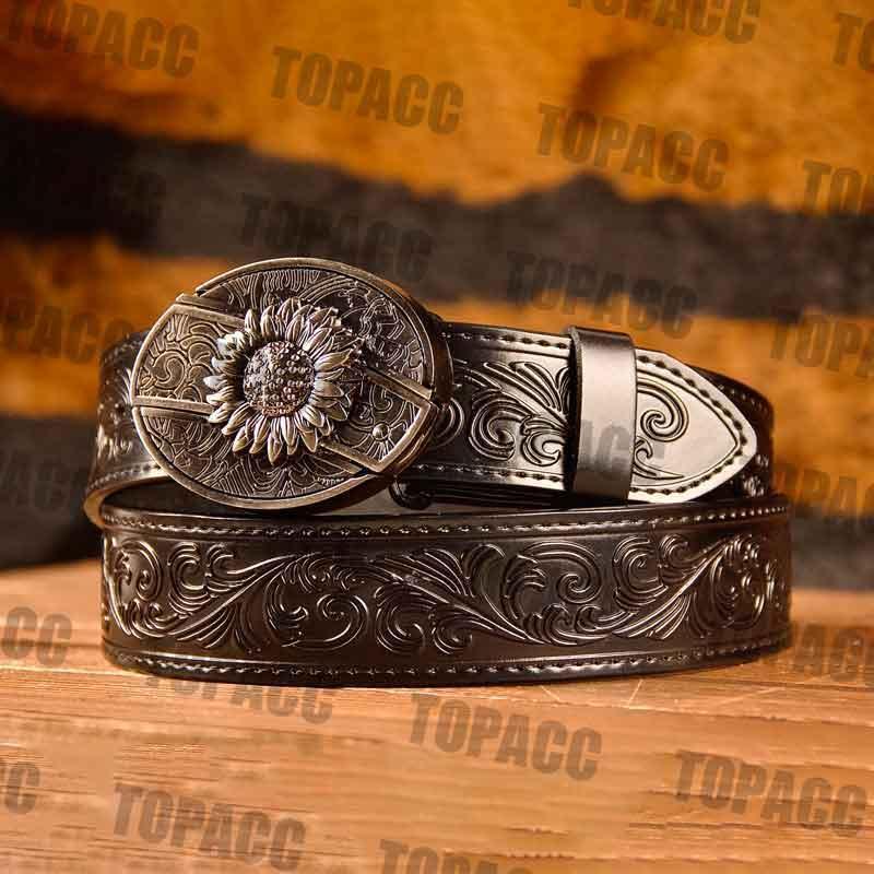 Waist41-46 Inch Black Leather Belt with Block Buckle - Gifts for You 'n Me