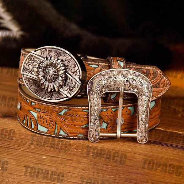 TOPACC Western Turquoise Belts - Buckle with Block - Gifts for You 'n Me