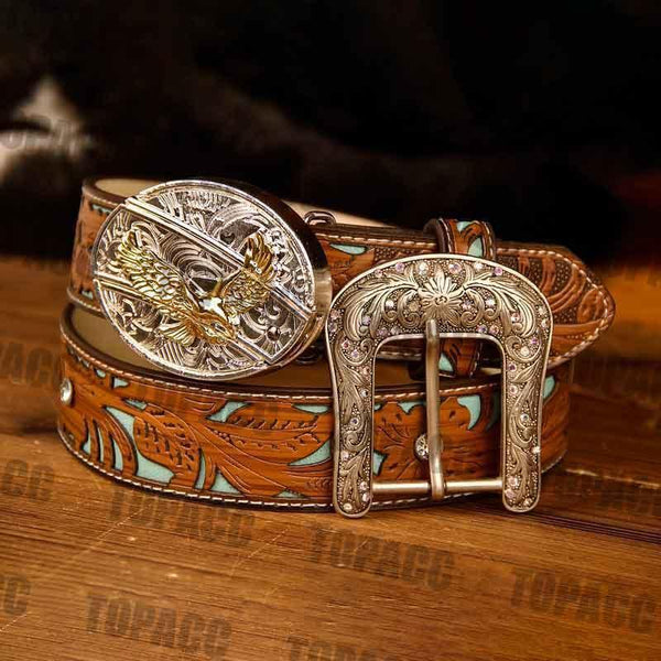 TOPACC Western Turquoise Belts - Buckle with Block - Gifts for You 'n Me