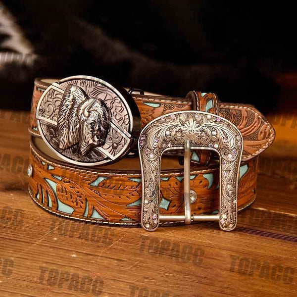 TOPACC Western Turquoise Belts - Buckle with Block - Gifts for You 'n Me