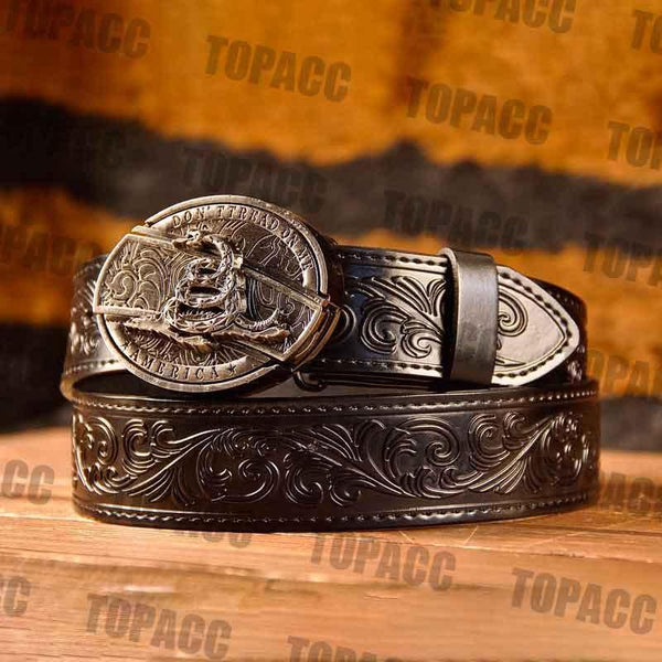Waist41-46 Inch Black Leather Belt with Block Buckle - Gifts for You 'n Me