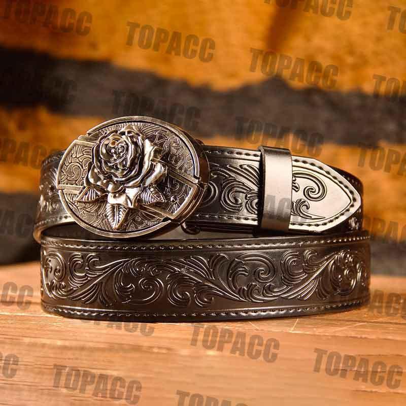 Waist41-46 Inch Black Leather Belt with Block Buckle - Gifts for You 'n Me