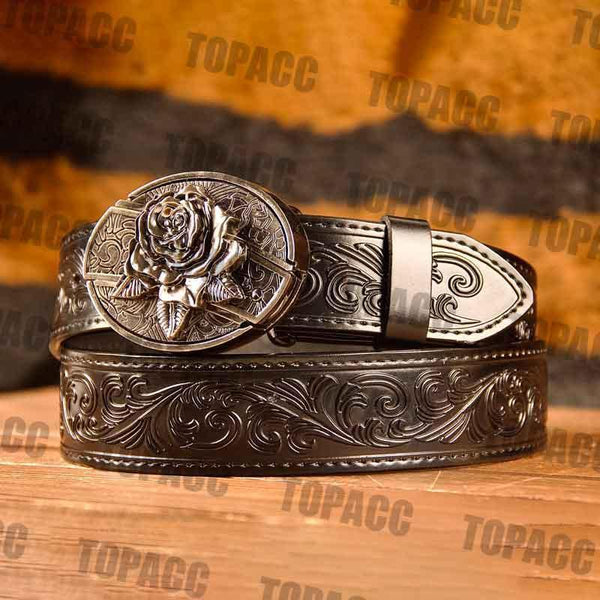 Waist41-46 Inch Black Leather Belt with Block Buckle - Gifts for You 'n Me