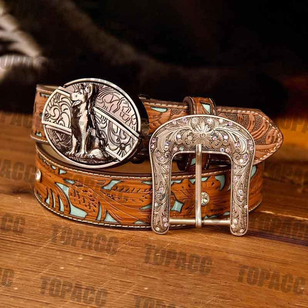 TOPACC Western Turquoise Belts - Buckle with Block - Gifts for You 'n Me