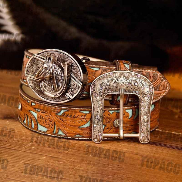 TOPACC Western Turquoise Belts - Buckle with Block - Gifts for You 'n Me