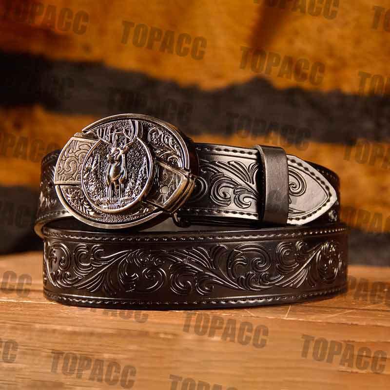 Waist41-46 Inch Black Leather Belt with Block Buckle - Gifts for You 'n Me