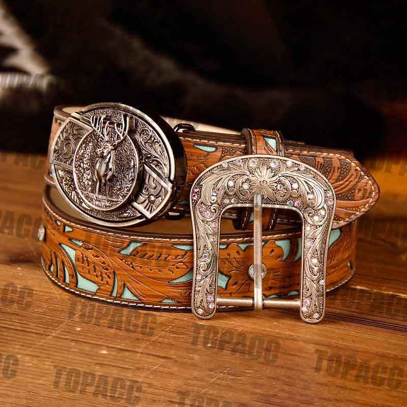 TOPACC Western Turquoise Belts - Buckle with Block