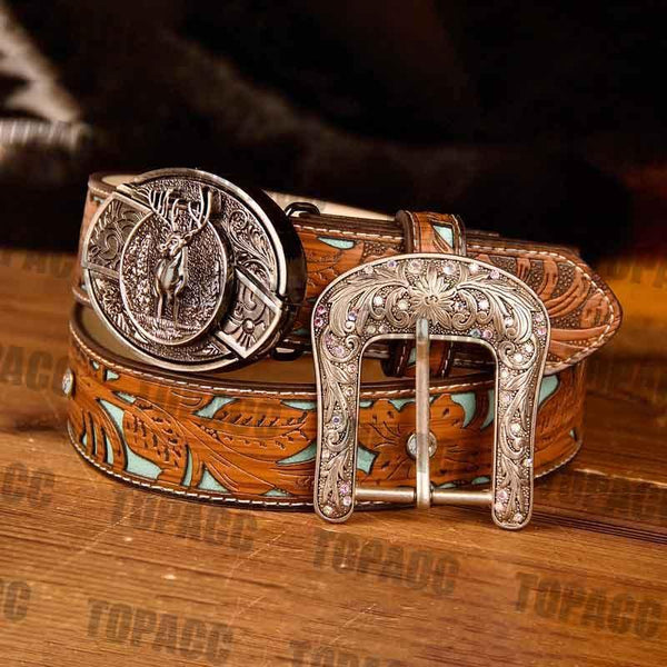 TOPACC Western Turquoise Belts - Buckle with Block - Gifts for You 'n Me