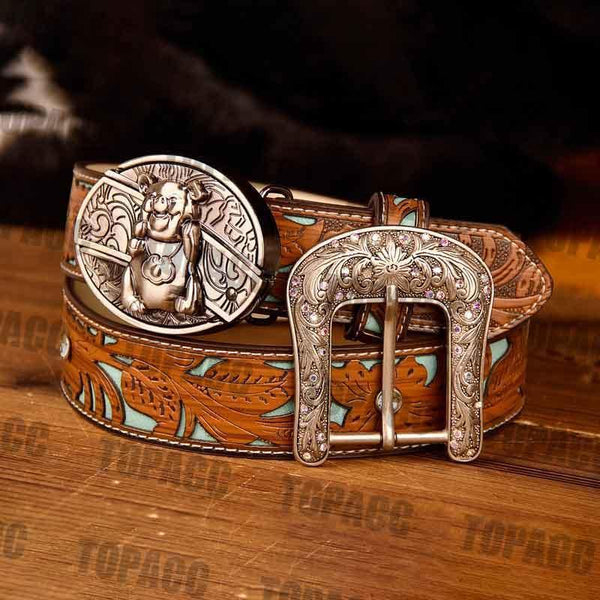 TOPACC Western Turquoise Belts - Buckle with Block - Gifts for You 'n Me