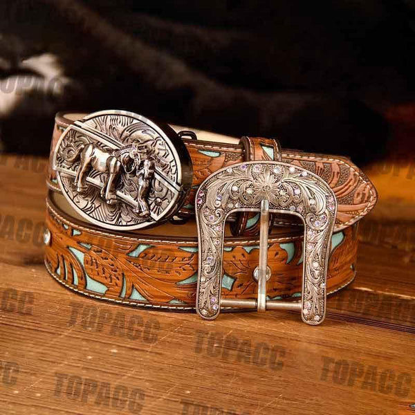 TOPACC Western Turquoise Belts - Buckle with Block - Gifts for You 'n Me