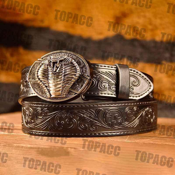 Waist41-46 Inch Black Leather Belt with Block Buckle - Gifts for You 'n Me