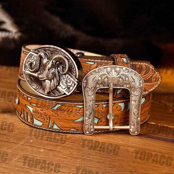 TOPACC Western Turquoise Belts - Buckle with Block - Gifts for You 'n Me