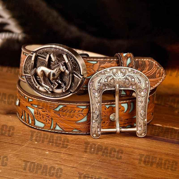 TOPACC Western Turquoise Belts - Buckle with Block - Gifts for You 'n Me
