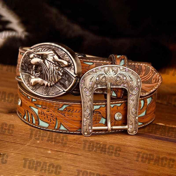 TOPACC Western Turquoise Belts - Buckle with Block - Gifts for You 'n Me