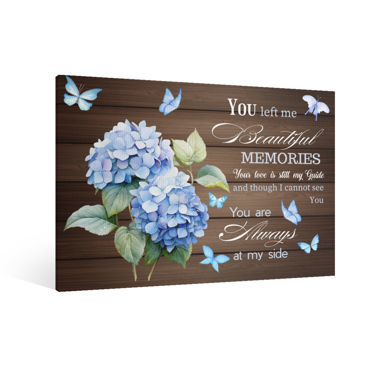 Memorial Canvas Wall Art – You Left Me Beautiful Memories Quote with Hydrangea Floral – Remembrance Gift for Loss of Loved One