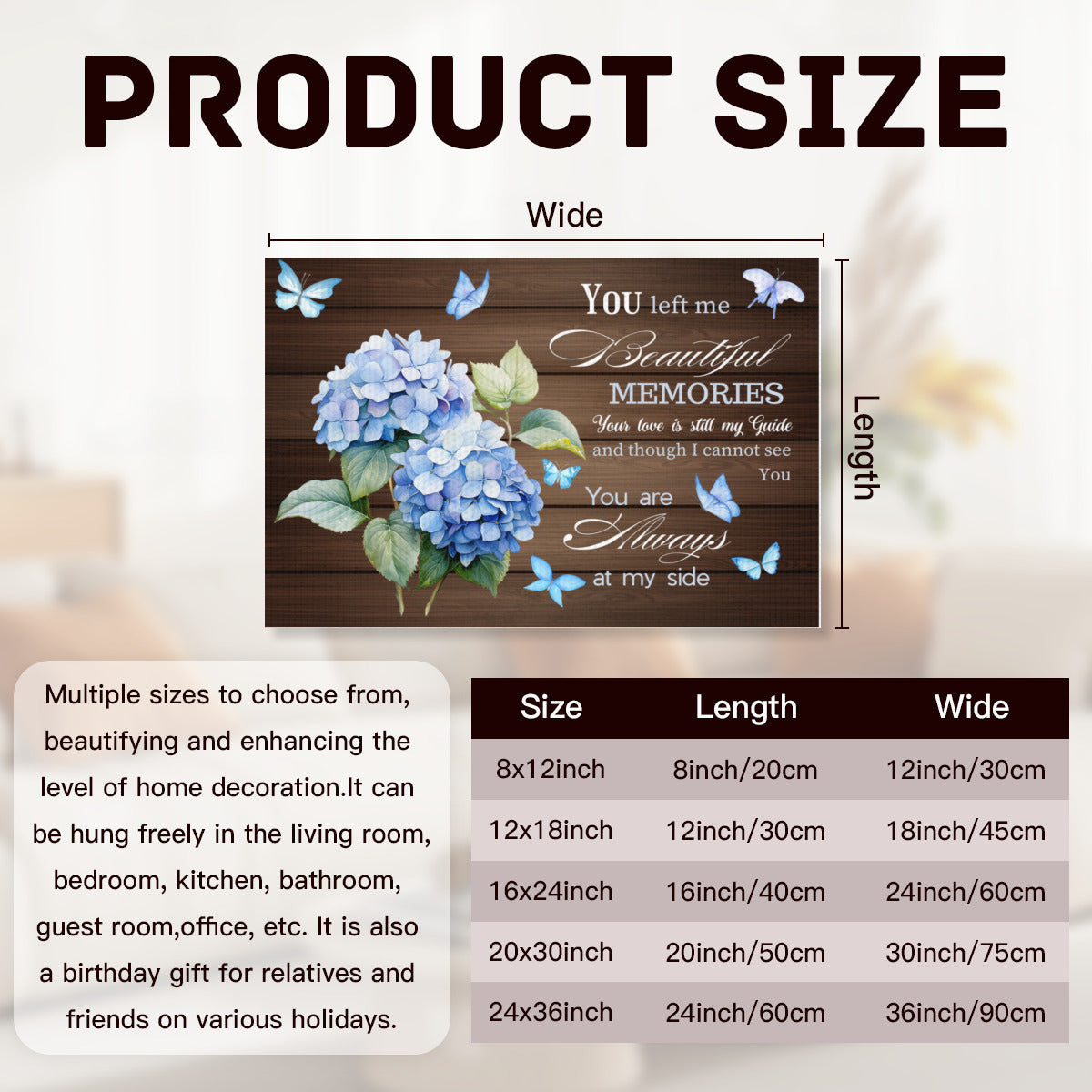 Memorial Canvas Wall Art – You Left Me Beautiful Memories Quote with Hydrangea Floral – Remembrance Gift for Loss of Loved One