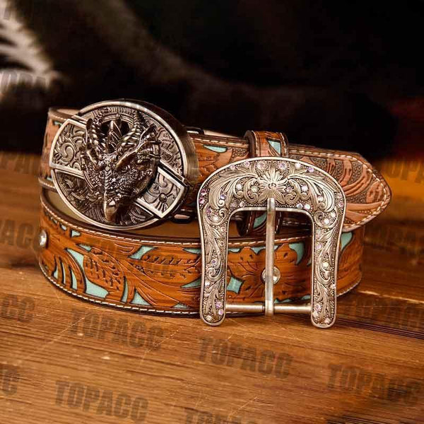 TOPACC Western Turquoise Belts - Buckle with Block - Gifts for You 'n Me