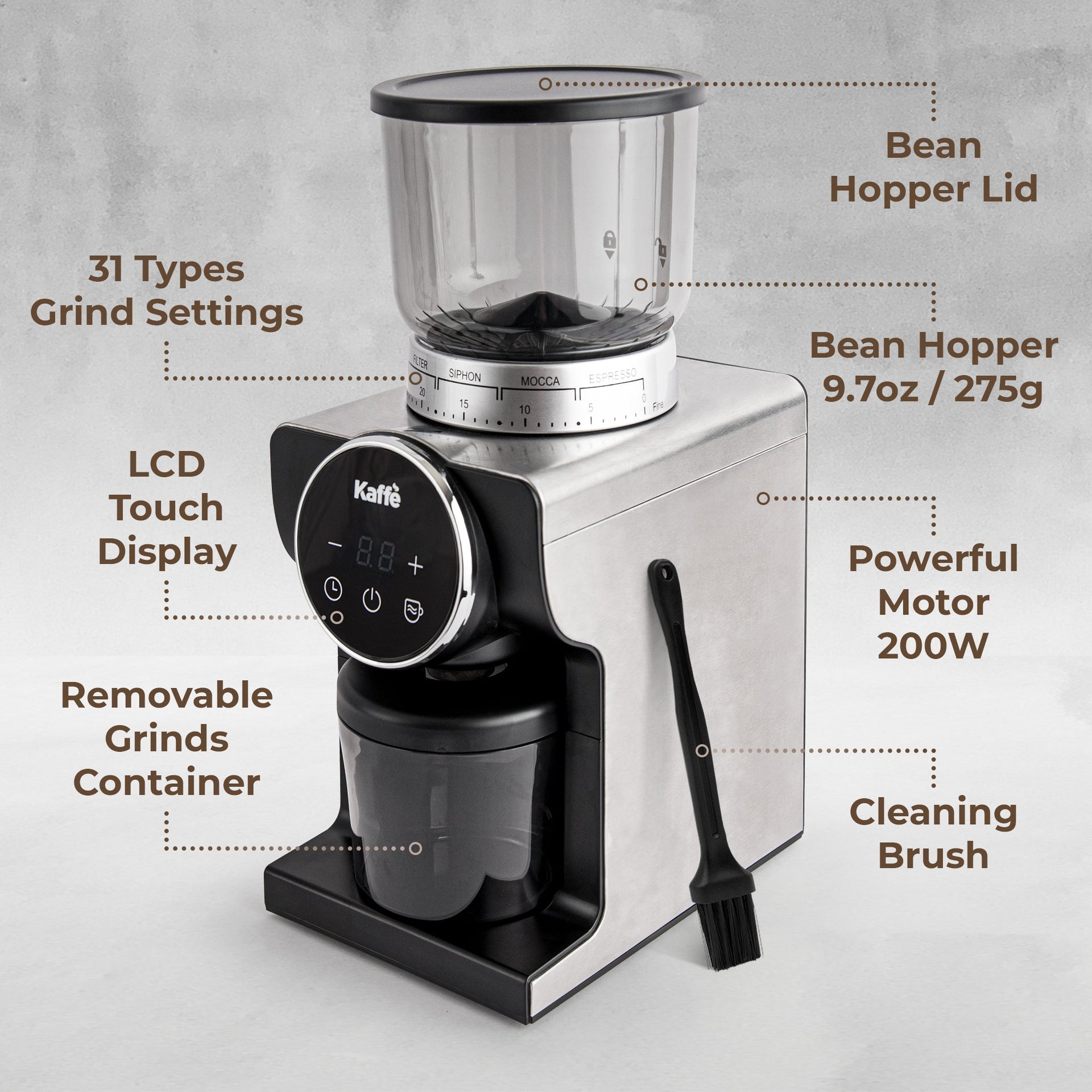Conical Burr Coffee Grinder, KF8091 Kaffe Products