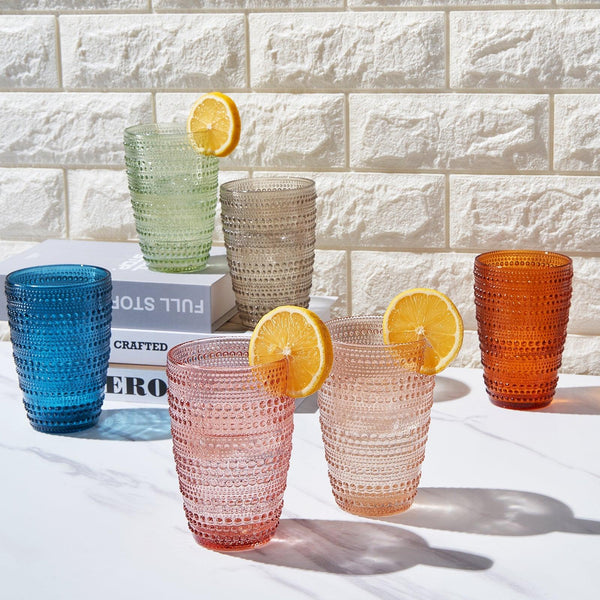 Tonal Hobnail Highball Glassware, Set of 6