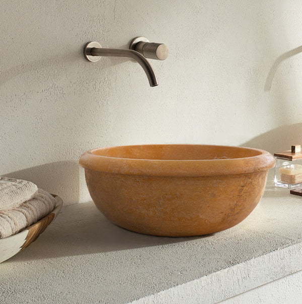 Natural Golden Sienna Natural Stone Vessel Sink Honed and Filled  (D)16