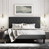 King Black Linen Upholstered Platform Bed Frame with Button-Tufted Headboard
