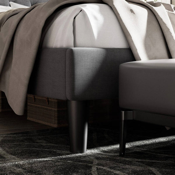 King Black Linen Upholstered Platform Bed Frame with Button-Tufted Headboard