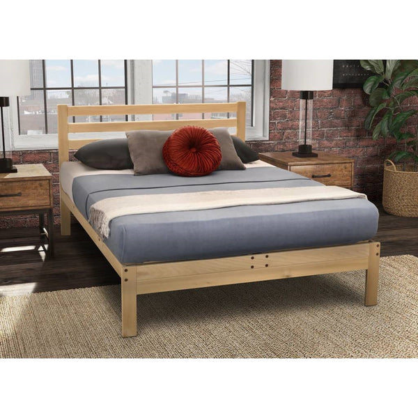 King size Solid Wood Platform Bed Frame with Slatted Headboard - Made in USA